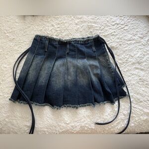 Dark Denim Pleated Mini Skirt